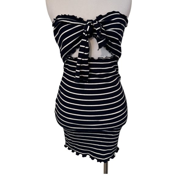 Navy and White Stripped Mini Dress - Picture 1 of 3